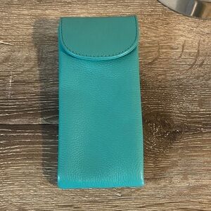 Ili New York Teal Turquoise Leather Glasses Case Double Sided 6.5x3x1 Like New!